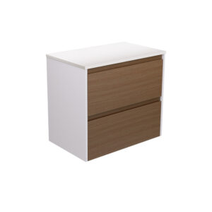 Amato Walnut 750mm Wall-Hung Vanity with Satin White Panels and Concrete