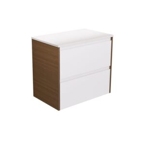 Amato Satin White 750mm Wall-Hung Vanity with Walnut Panels and Concrete