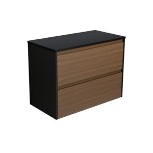 Amato Walnut 900mm Wall-Hung Vanity with Satin Black Panels and Concrete