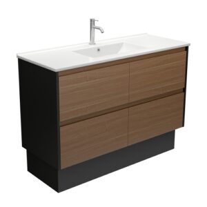 Dolce Amato Walnut 1200mm Vanity on Kickboard with Satin Black Panels