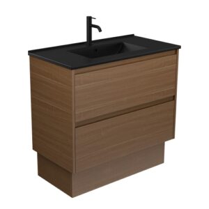 Dolce Matte Black Amato Walnut 900mm Vanity on Kickboard