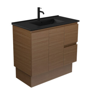 Dolce Matte Black Edge Walnut 900mm Vanity on Kickboard