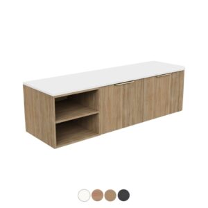 Margot Fixed Shelf 1500mm Double Basin Wall Hung Vanity with Stone Top