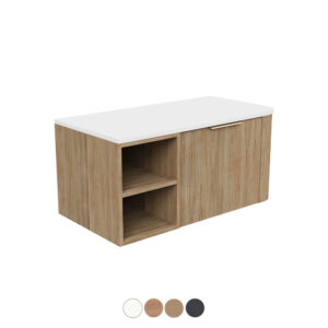 Margot Fixed Shelf 900mm Wall Hung Vanity with Solid Surface Top