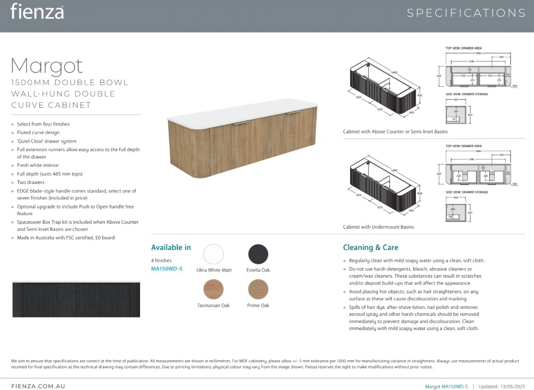 Margot Curved 1500mm Double Basin Wall Hung Vanity with Solid Surface Top - Image 7