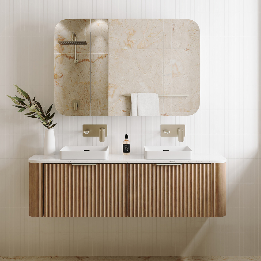 Margot Curved 1500mm Double Basin Wall Hung Vanity with Solid Surface Top - Image 3