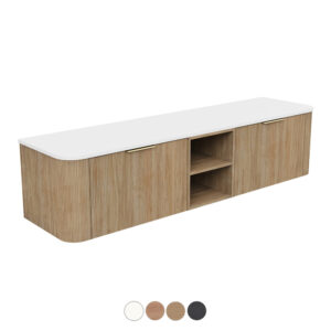 Margot Fixed Shelf 1800mm Double Basin Wall Hung Vanity with Solid Surface Top
