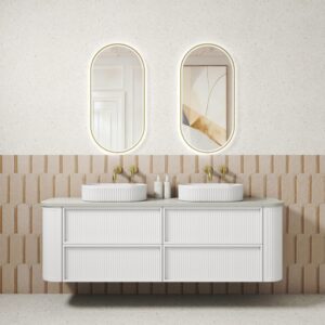 1800mm Ramee Curved Wall Hung Vanity with Stone Top