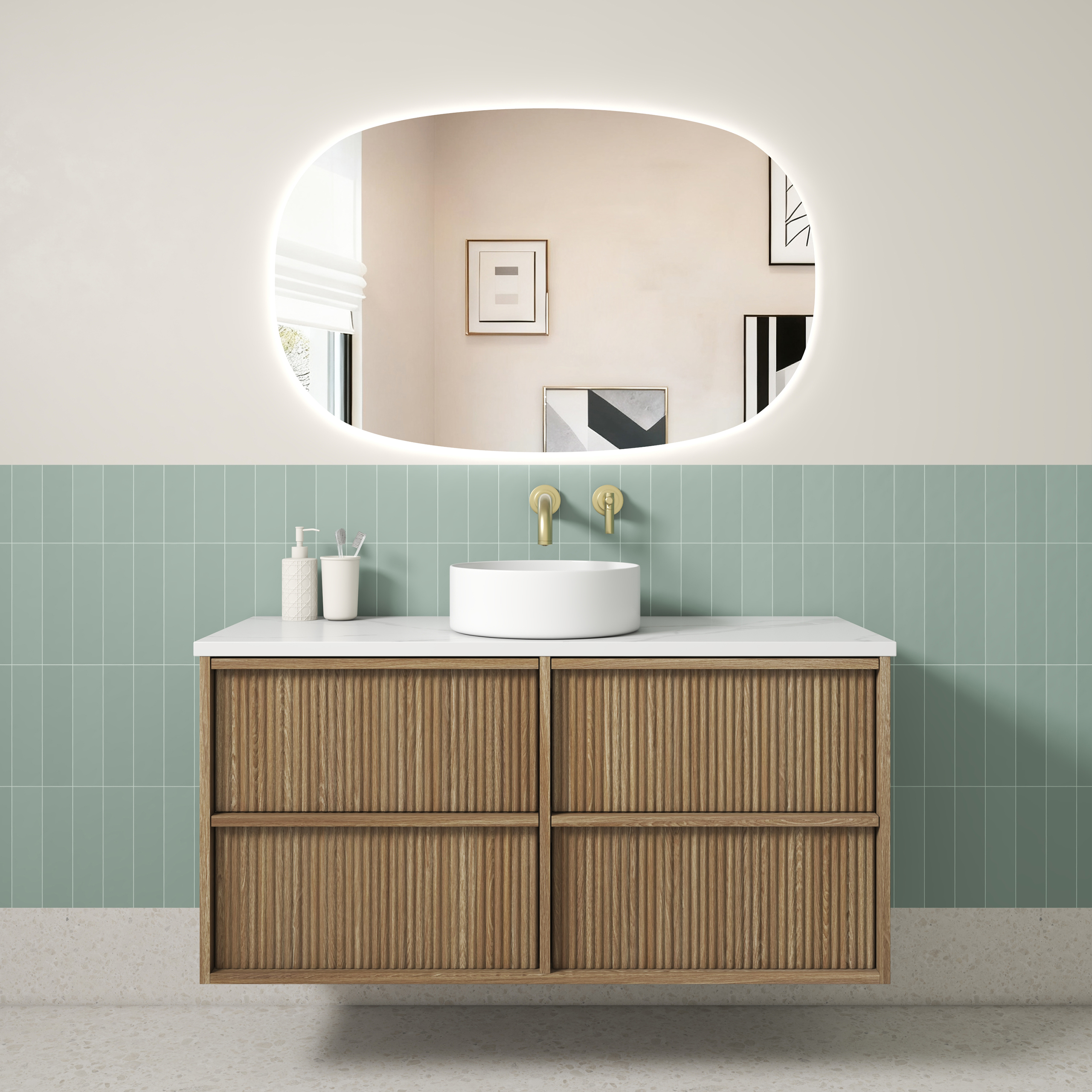 1200mm Venetta Fluted Framed Wall Hung Vanity with Ceramic Top