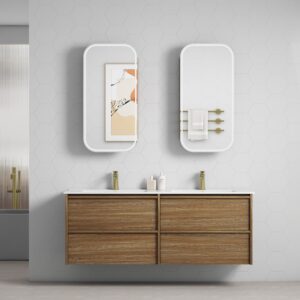 1500mm Venetta Framed Wall Hung Vanity with Double Basin Ceramic Top