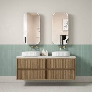 1500mm Venetta Fluted Framed Wall Hung Vanity with Double Basin Ceramic Top