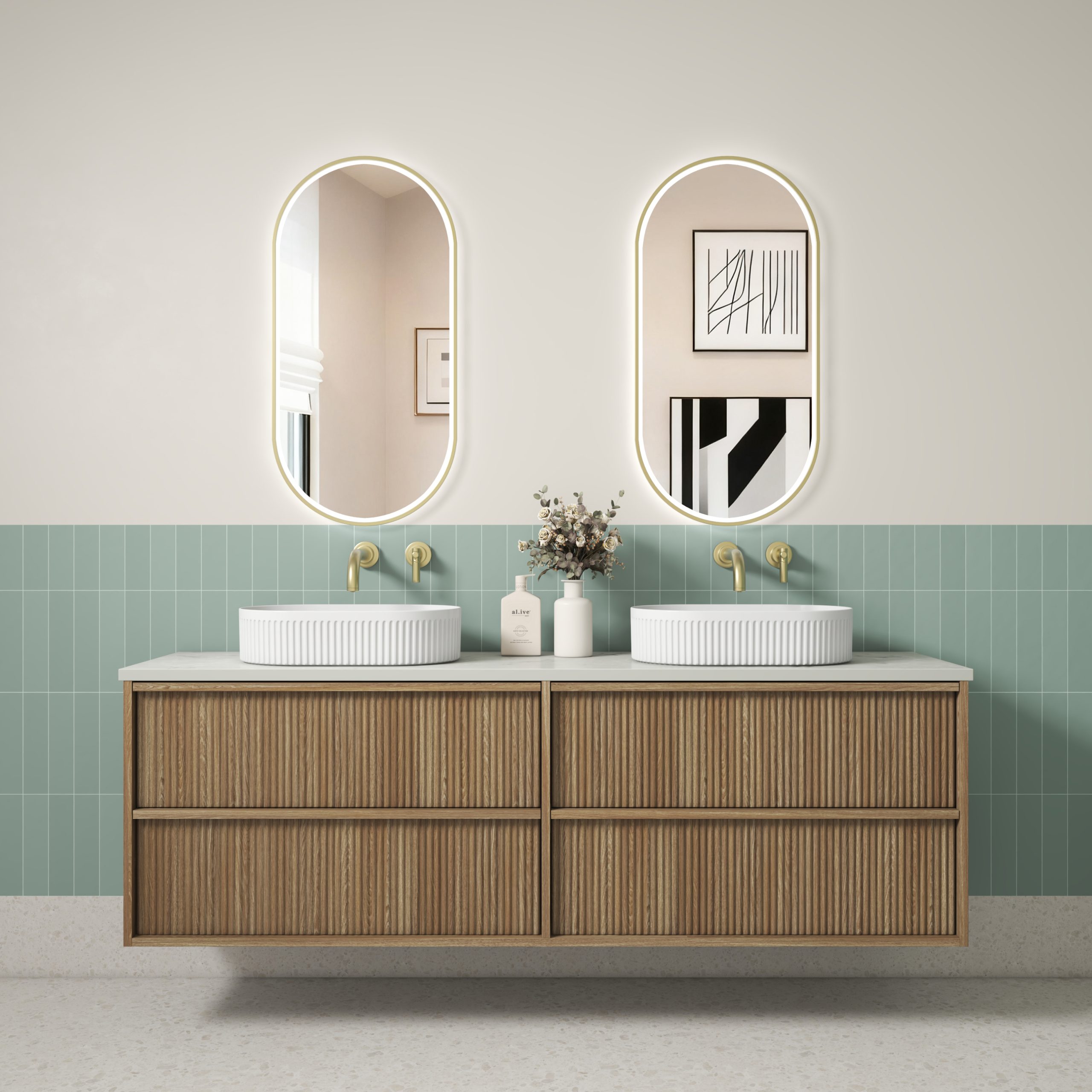 1800mm Venetta Fluted Framed Wall Hung Vanity with Stone Top
