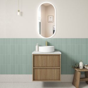 600mm Venetta Fluted Framed Wall Hung Vanity with Ceramic Top