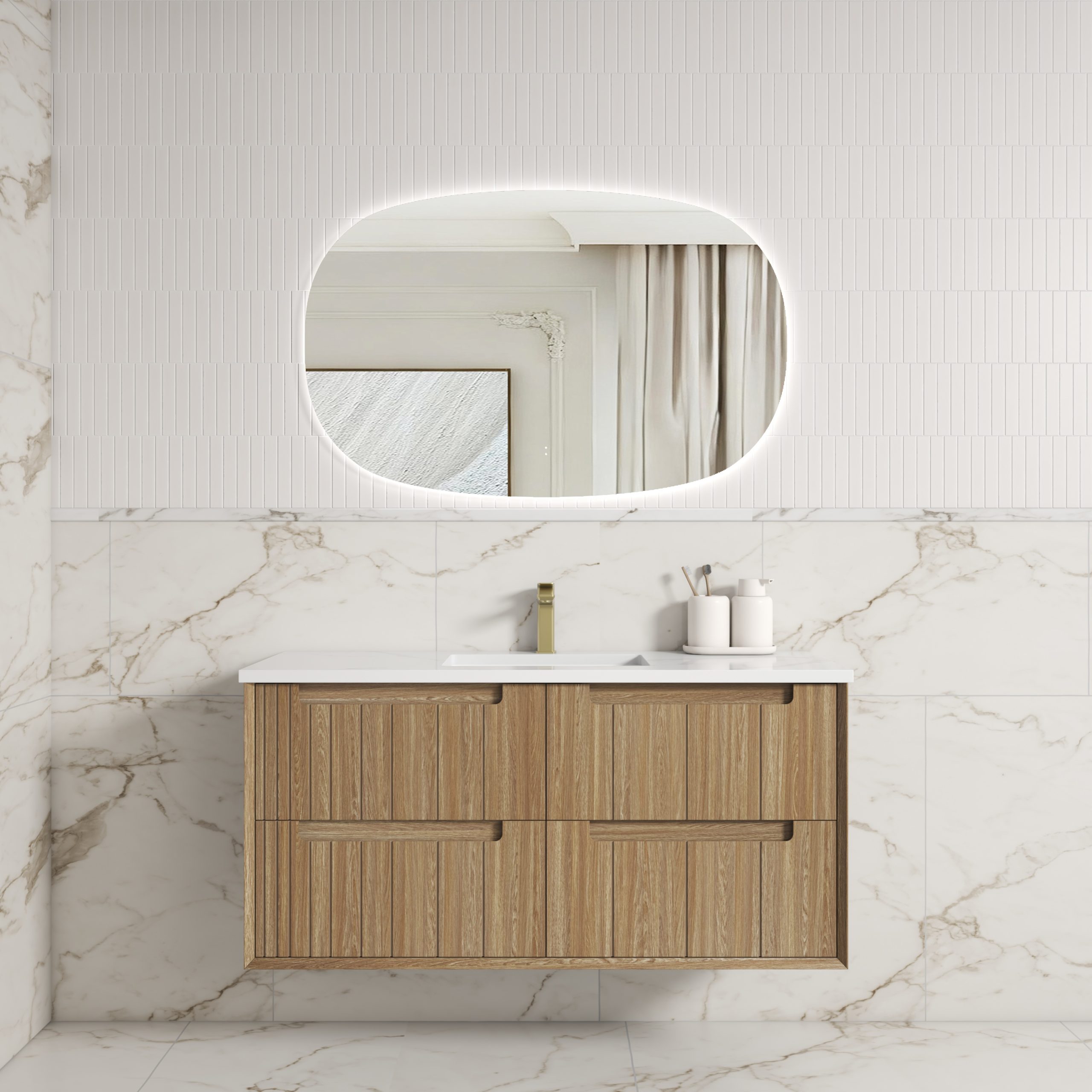 1200mm Voulari Framed Wall Hung Vanity with Ceramic Top