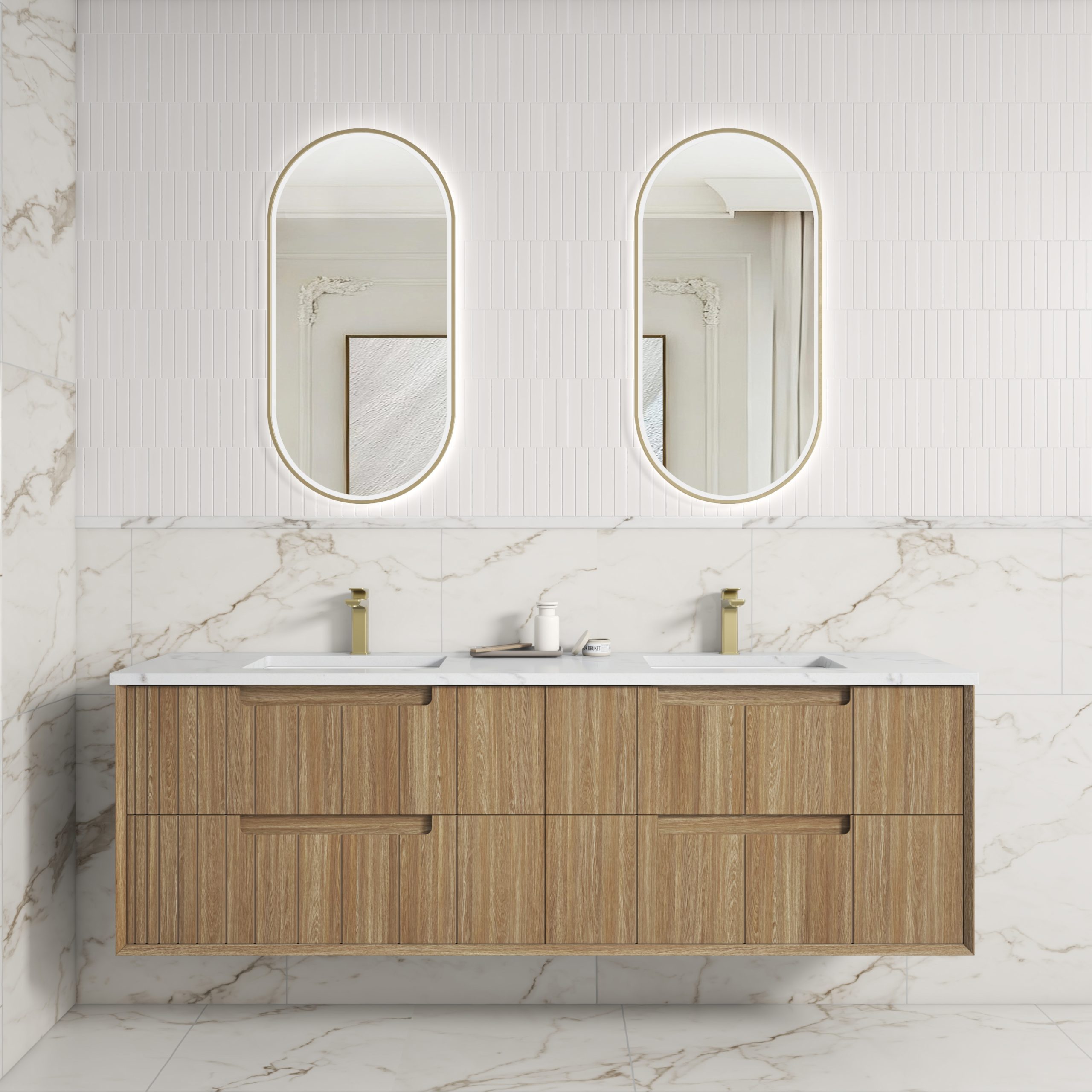 1800mm Voulari Framed Wall Hung Vanity with Stone Top