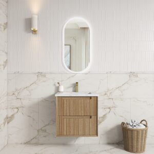 600mm Voulari Framed Wall Hung Vanity with Ceramic Top
