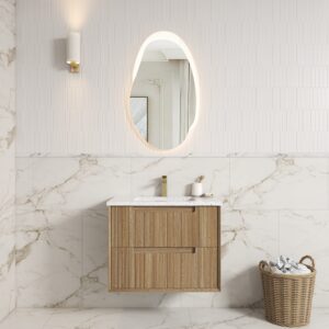 750mm Voulari Framed Wall Hung Vanity with Ceramic Top