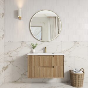 900mm Voulari Framed Wall Hung Vanity with Ceramic Top
