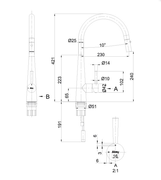 Abey 316 Pull Out Gooseneck Sink Mixer - Image 2