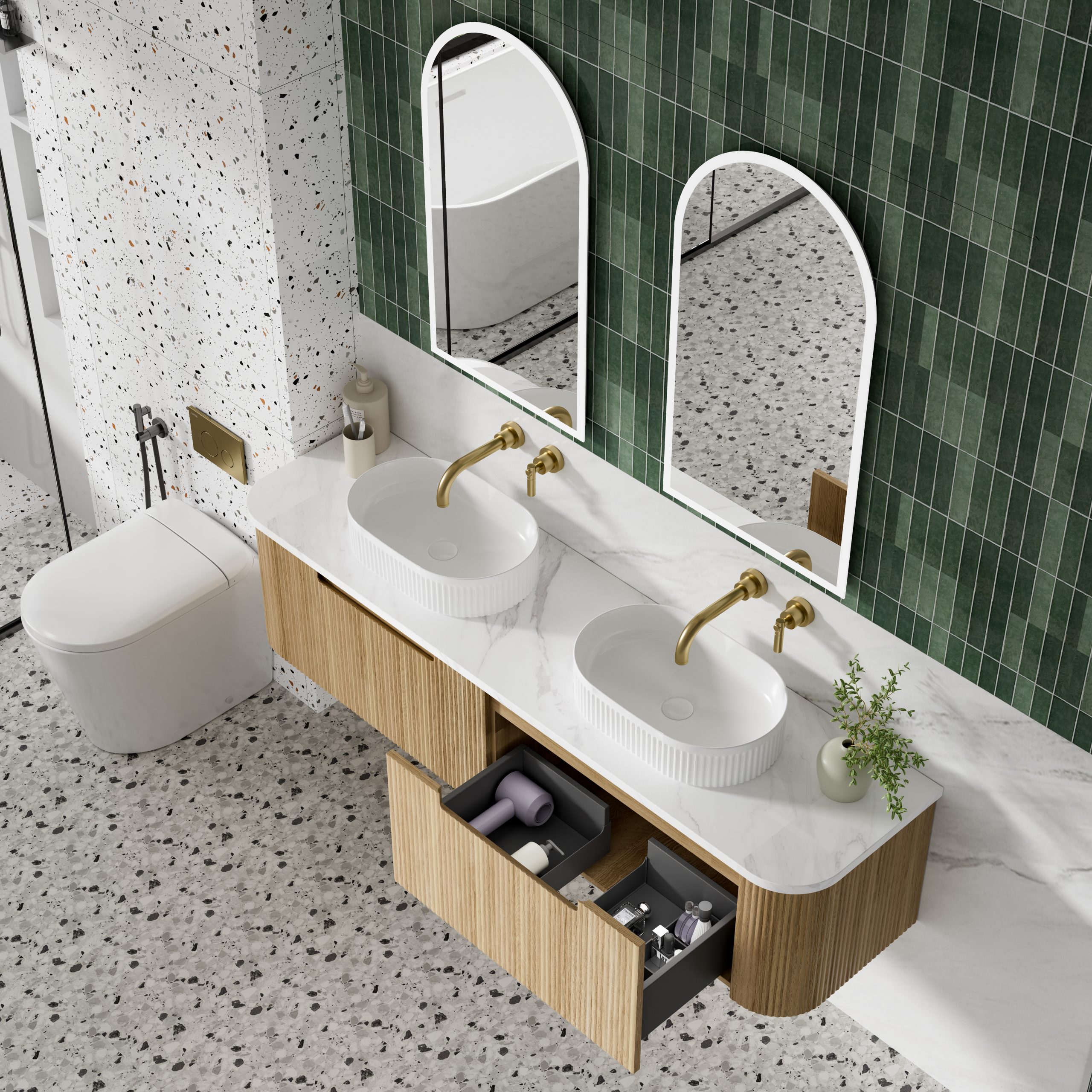1800mm Varcelli Mono Wall Hung Vanity with Double Basin Stone Top - Image 2