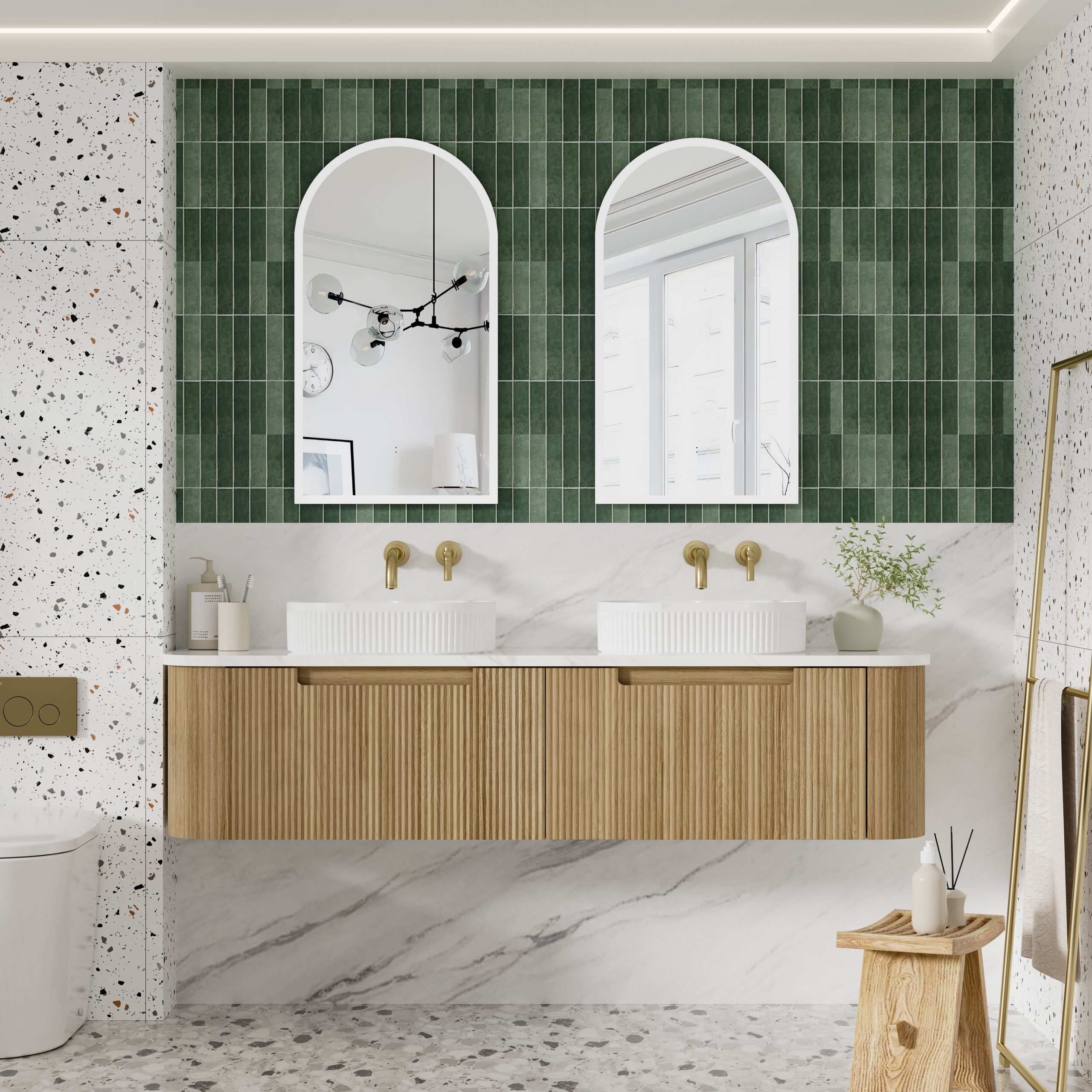 1800mm Varcelli Mono Wall Hung Vanity with Double Basin Stone Top