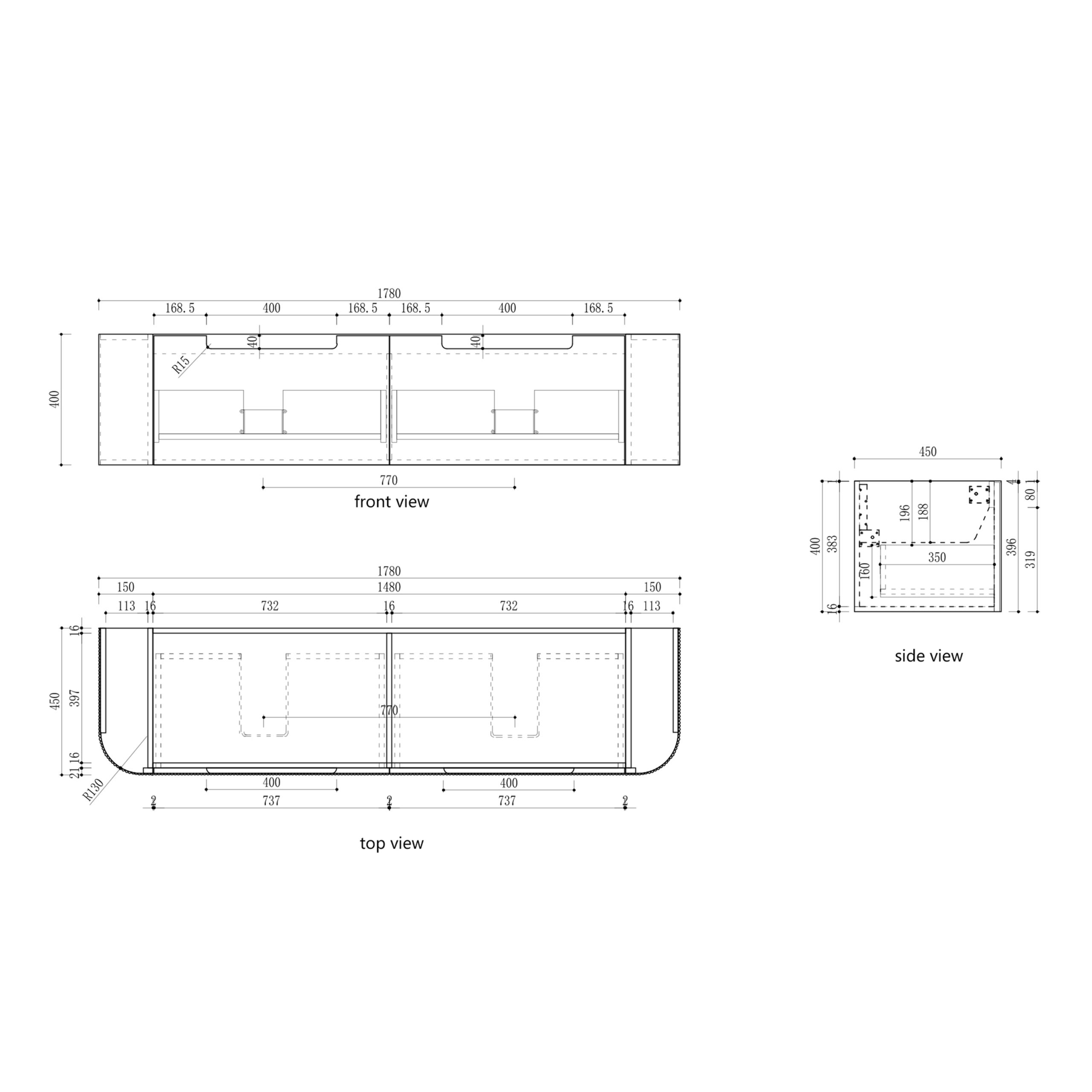 1800mm Varcelli Mono Wall Hung Vanity with Double Basin Stone Top - Image 5