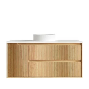 Byron Fluted 1200mm Woodland Oak Wall Hung Vanity with Stone Top