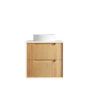 Byron Fluted 600mm Woodland Oak Wall Hung Vanity with Stone Top