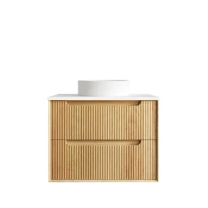 Byron Fluted 750mm Woodland Oak Wall Hung Vanity with Stone Top