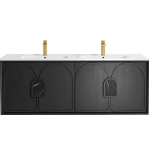 Laguna MKII 1500mm Black Oak Wall Hung Vanity with Double Basin Ceramic Top