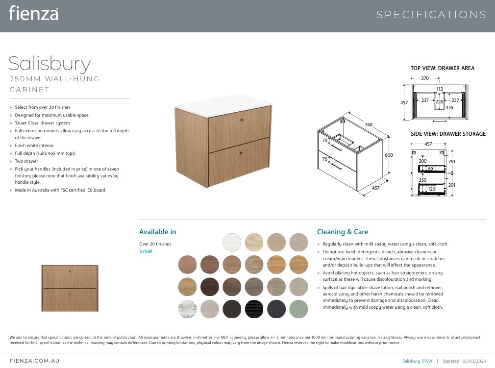Salisbury 750mm Wall-Hung Vanity with Concrete Top - Image 6