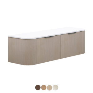 Lena 1500mm Curved Wall-Hung Vanity with Double Basin Solid Surface Top