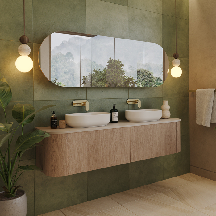 Lena 1800mm Curved Wall-Hung Vanity with Double Basin Solid Surface Top - Image 3