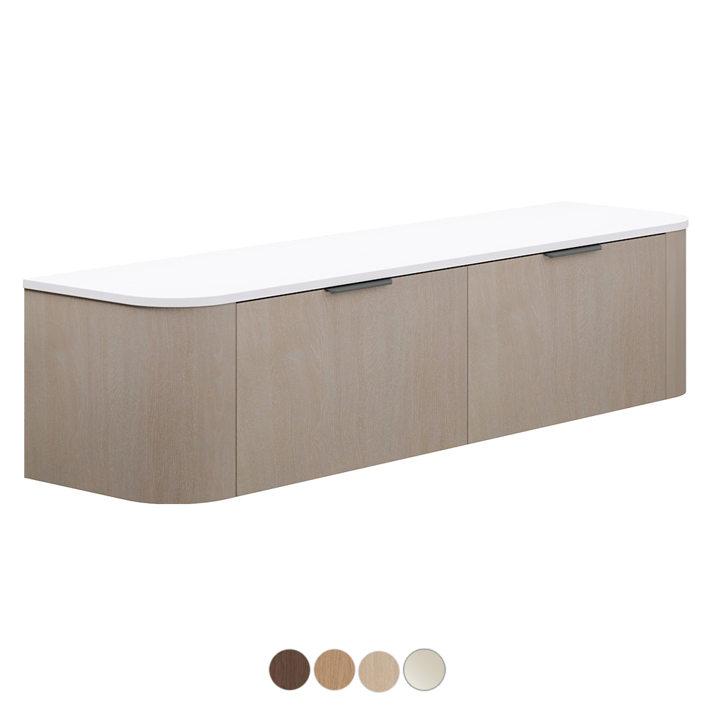 Lena 1800mm Curved Wall-Hung Vanity with Double Basin Solid Surface Top