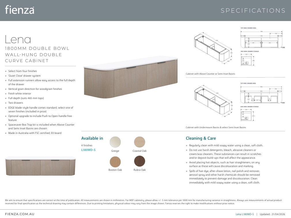 Lena 1800mm Curved Wall-Hung Vanity with Double Basin Solid Surface Top - Image 6
