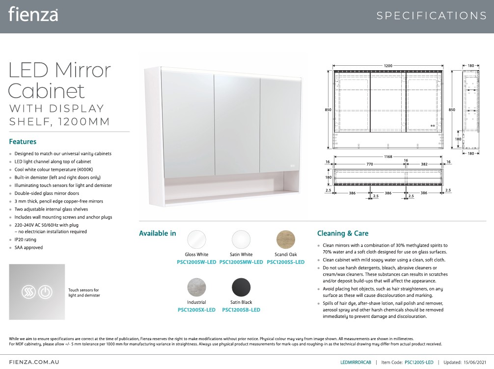 1200mm LED Mirror Cabinet with Display Shelf - Image 5