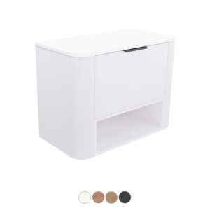 Margot Curved 900mm Wall Hung Vanity with Open Shelf and Solid Surface Top