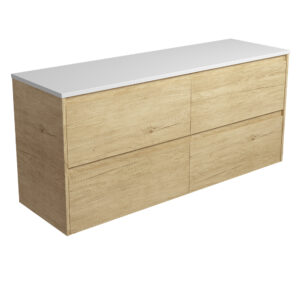 Amato Scandi Oak 1500mm Double Bowl Wall-Hung Vanity with Concrete Top