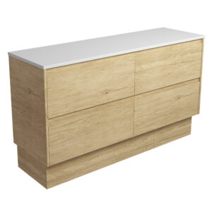 Amato Scandi Oak 1500mm Double Bowl Vanity on Kickboard with Concrete Top