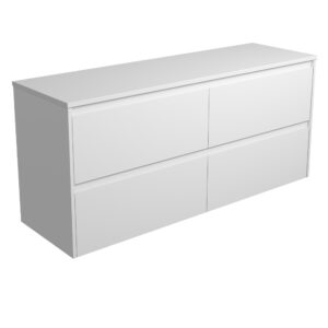 Amato Satin White 1500mm Double Bowl Wall-Hung Vanity with Concrete Top