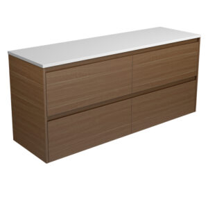 Amato Walnut 1500mm Double Bowl Wall-Hung Vanity with Concrete Top