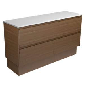 Amato Walnut 1500mm Double Bowl Vanity on Kickboard with Concrete Top