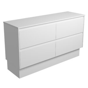 Amato Satin White 1500mm Double Bowl Vanity on Kickboard with Concrete Top