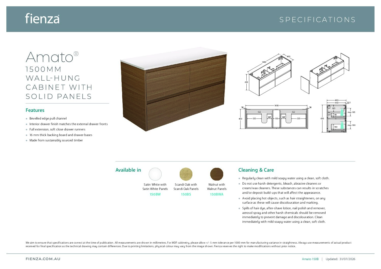 Vanessa Amato Walnut 1500mm Double Bowl Wall-Hung Vanity - Image 4
