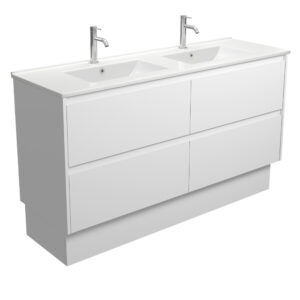 Vanessa Amato Satin White 1500mm Double Bowl Vanity on Kickboard
