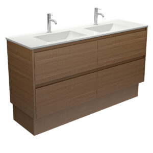 Vanessa Amato Walnut 1500mm Double Bowl Vanity on Kickboard