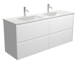 Vanessa Amato Satin White 1500mm Double Bowl Wall-Hung Vanity